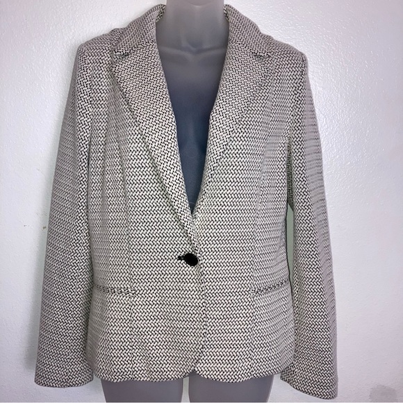 Talbots black and white check pattern button front blazer - Picture 6 of 6
